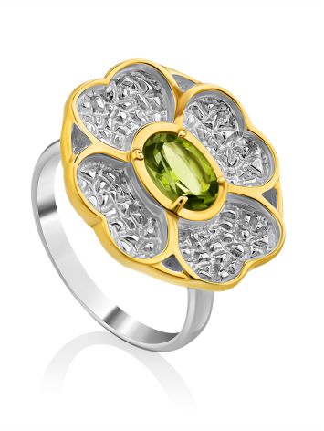 Four Petal Flower Design Silver Chrysolite Ring, Ring Size: 8 / 18, image 