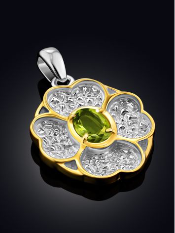 Four Petal Flower Design Silver Chrysolite Pendant, image , picture 2