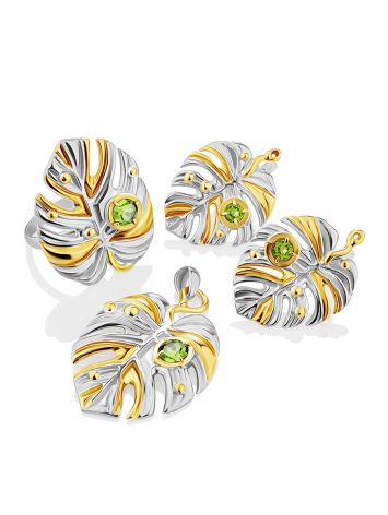Lustrous Leaf Design Silver Chrysolite Pendant, image , picture 4