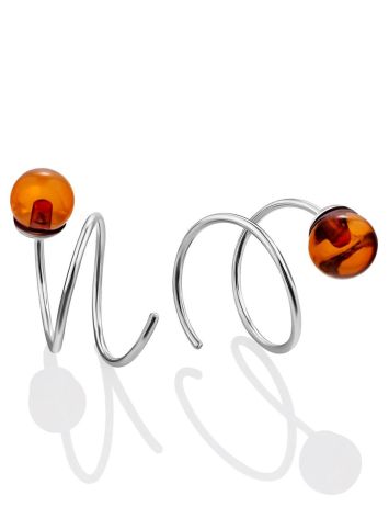 Spiral Design Silver Amber Earrings The Palazzo, image 