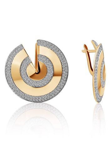 Gorgeous Disc Design Gold Crystal Earrings, image 