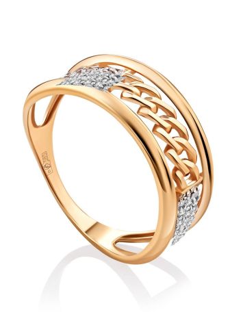 Chain Motif Gold Crystal Ring, Ring Size: 6.5 / 17, image 
