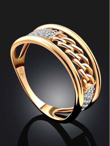 Chain Motif Gold Crystal Ring, Ring Size: 6.5 / 17, image , picture 2