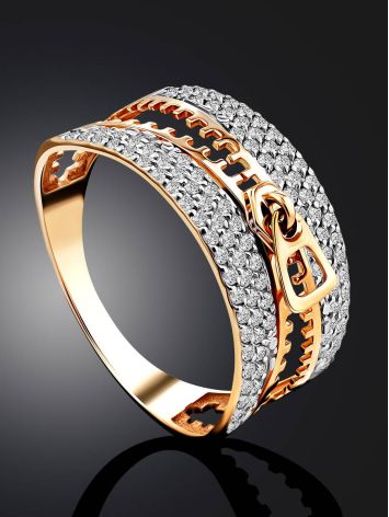 Zip Motif Gold Crystal Ring, Ring Size: 9.5 / 19.5, image , picture 2