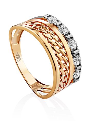 Stylish Gold Crystal Ring, Ring Size: 7 / 17.5, image 