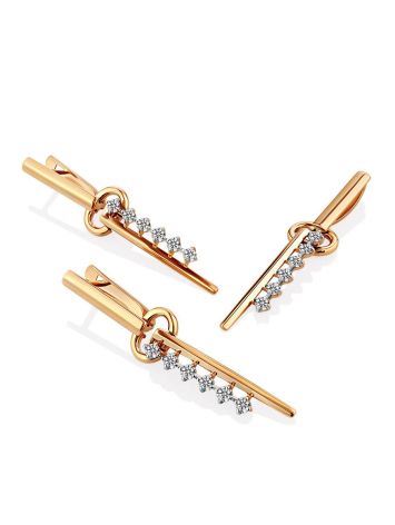 Key Motif Gold Crystal Earrings, image , picture 4