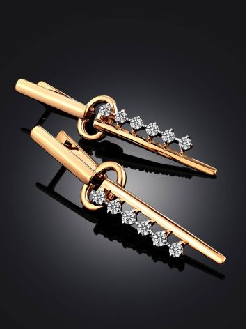 Key Motif Gold Crystal Earrings, image , picture 2