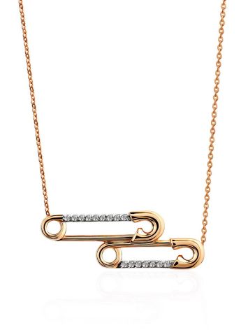 Trendy Gold Crystal Safety Pin Necklace, image 