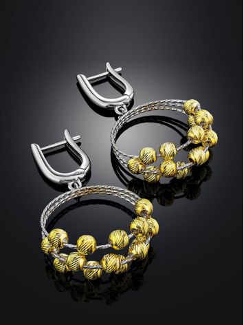 Bicolor Silver Dangle Hoop Earrings The Sparkling, image , picture 2