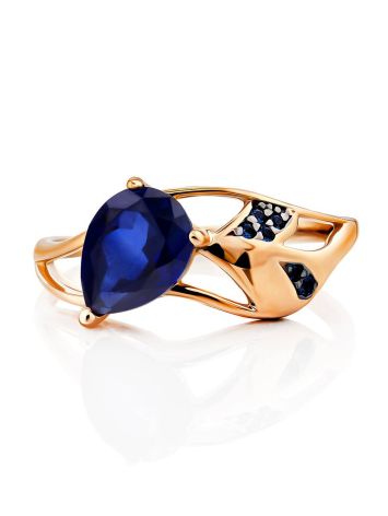 Leaf Motif Gold Sapphire Ring, Ring Size: 8.5 / 18.5, image , picture 3