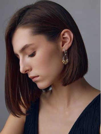 Bicolor Silver Dangle Hoop Earrings The Sparkling, image , picture 3
