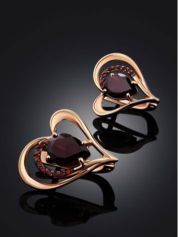 Heart Shaped Design Gold Garnet Earrings, image , picture 2