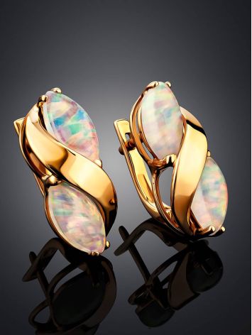 Ultra Feminine Gold Opal Earrings, image , picture 2
