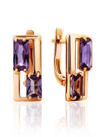 Geometric Design Gold Alexandrite Earrings, image 