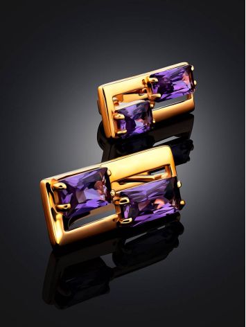 Geometric Design Gold Alexandrite Earrings, image , picture 2