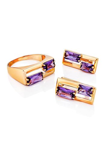 Geometric Design Gold Alexandrite Earrings, image , picture 4