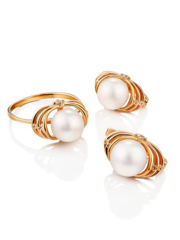 Chic Gold Pearl Ring, Ring Size: 7 / 17.5, image , picture 6