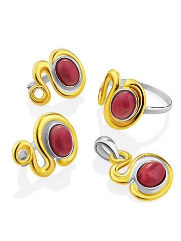 Bright Gilded Silver Rhodonite Earrings, image , picture 4