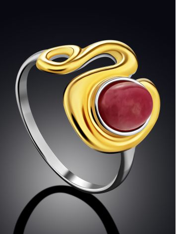 Sleek Gilded Silver Rhodonite Ring, Ring Size: 7 / 17.5, image , picture 2