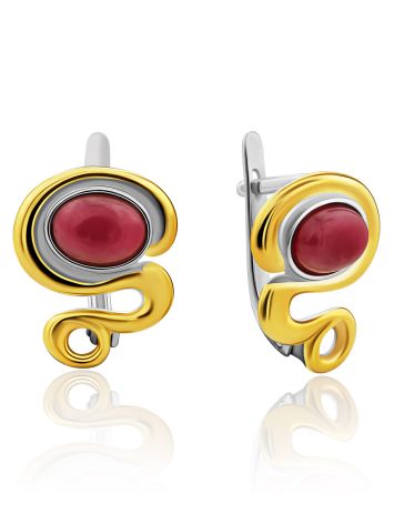 Bright Gilded Silver Rhodonite Earrings, image 