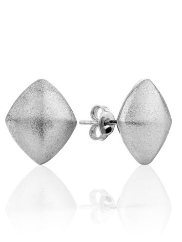 Stylish Matte Silver Stud Earrings The Silk, image 