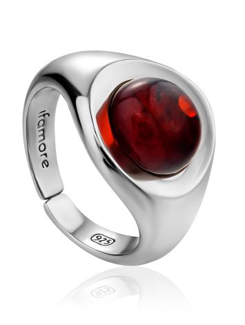 Boho Chic Style Silver Amber Ring The Palazzo, Ring Size: Adjustable, image 