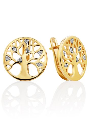Classy Gilded Silver Crystal Earrings The Tree Of Life, image 