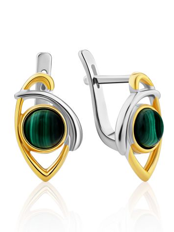 Stylish Bicolor Silver Malachite Earrings, image 
