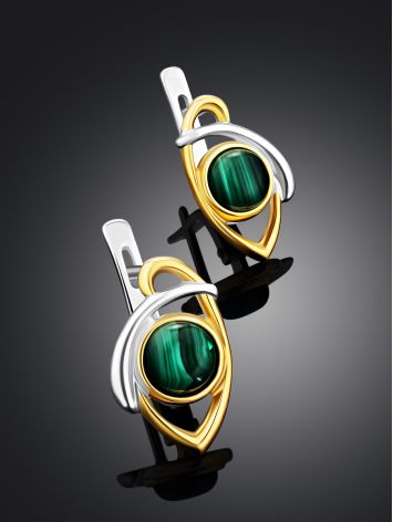 Stylish Bicolor Silver Malachite Earrings, image , picture 2