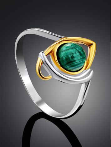 Stylish Gilded Silver Malachite Ring, Ring Size: 8.5 / 18.5, image , picture 2