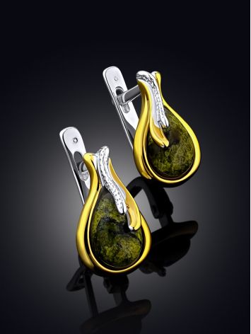 Tulip Motif Gilded Silver Serpentine Earrings, image , picture 2