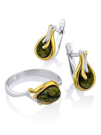 Tulip Motif Gilded Silver Serpentine Earrings, image , picture 3