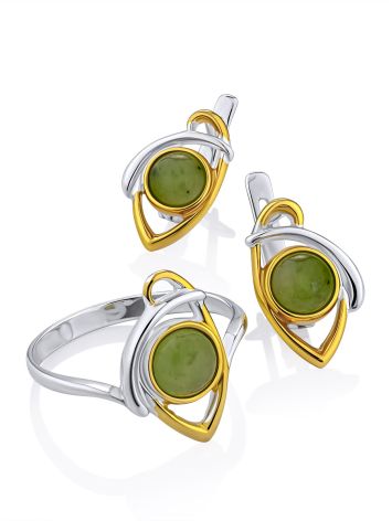 Chic Bicolor Gilded Silver Jade Earrings, image , picture 3