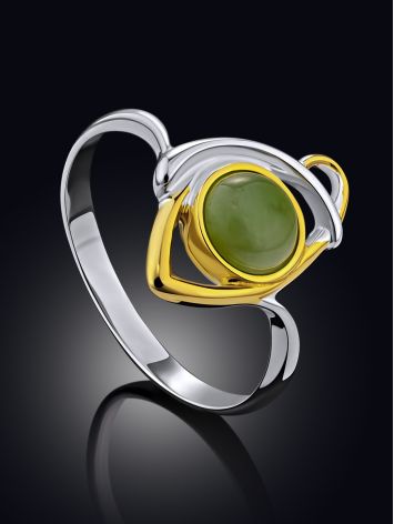 Bicolor Gilded Silver Jade Ring, Ring Size: 8 / 18, image , picture 2