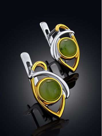 Chic Bicolor Gilded Silver Jade Earrings, image , picture 2