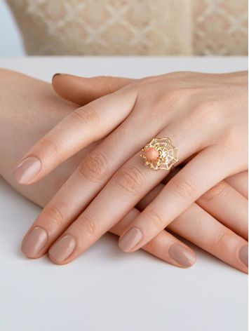 Spider Web Design Gilded Silver Coral Ring, Ring Size: 7 / 17.5, image , picture 3