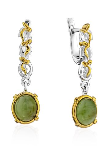 Elegant Gilded Silver Jade Dangle Earrings, image 