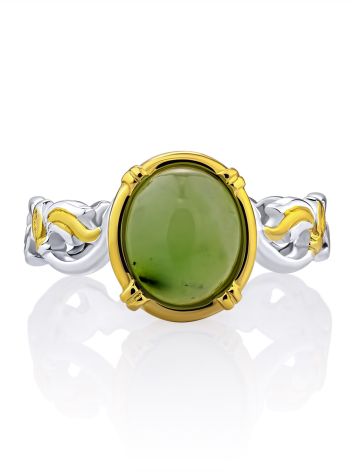 Elegant Gilded Silver Jade Ring, Ring Size: 9 / 19, image , picture 4