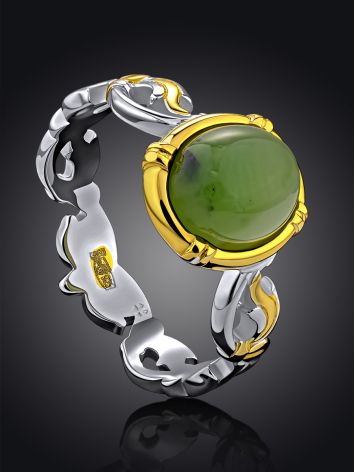 Elegant Gilded Silver Jade Ring, Ring Size: 9 / 19, image , picture 2
