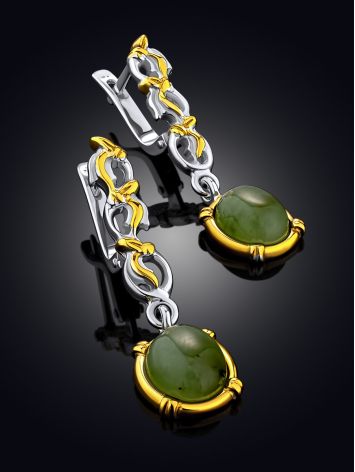 Elegant Gilded Silver Jade Dangle Earrings, image , picture 2