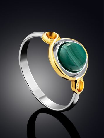 Bright Gilded Silver Malachite Ring, Ring Size: 8 / 18, image , picture 2