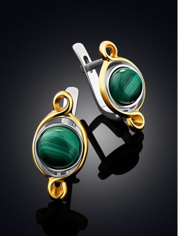 Chic Bicolor Silver Malachite Earrings, image , picture 2