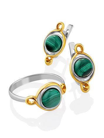Chic Bicolor Silver Malachite Earrings, image , picture 3