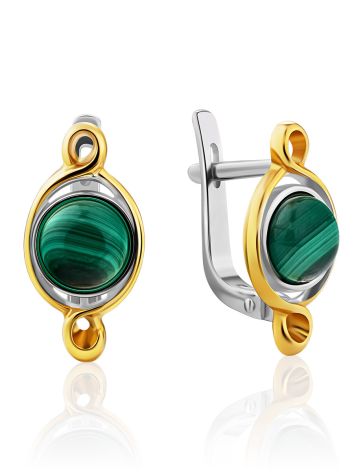 Chic Bicolor Silver Malachite Earrings, image 