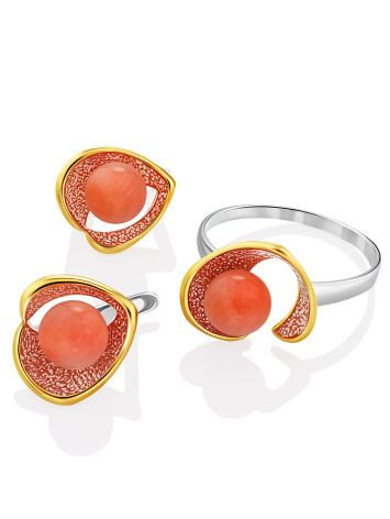 Flamboyant Design Gilded Silver Coral Ring, Ring Size: 8 / 18, image , picture 5