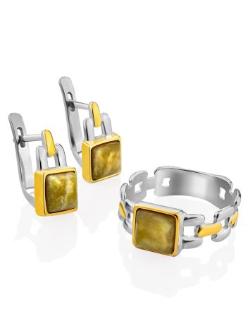 Chain Motif Silver Lizardite Earrings, image , picture 3