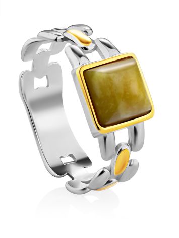 Chain Motif Silver Lizardite Ring, Ring Size: 6.5 / 17, image 