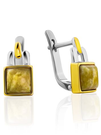 Chain Motif Silver Lizardite Earrings, image 