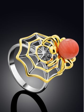 Spider Web Design Gilded Silver Coral Ring, Ring Size: 7 / 17.5, image , picture 2