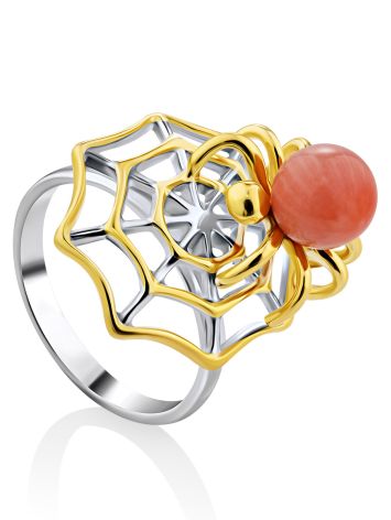 Spider Web Design Gilded Silver Coral Ring, Ring Size: 7 / 17.5, image 
